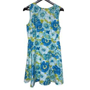 Sail to Sable Women's Dress Cotton Linen Floral Blue Lined Coastal Preppy 4